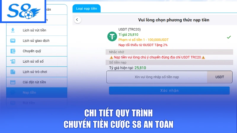 Nạp Tiền S8 3 Chi tiết quy trình chuyển tiền cược S8 an toàn